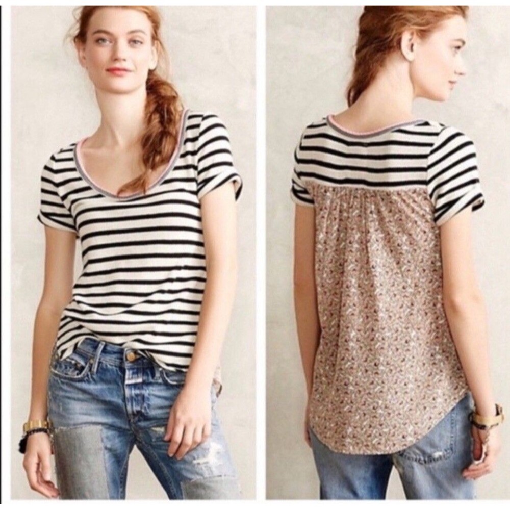 Anthro Akemi Kin Striped Floral Stripe Tipperary Top Size Small